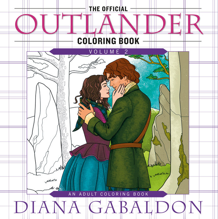 Outlander coloring book cover featuring Jamie and Claire