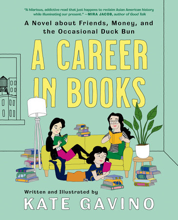 The cover of A Career in Books showing a cartoon of three girls reading surrounded by stacks of books.