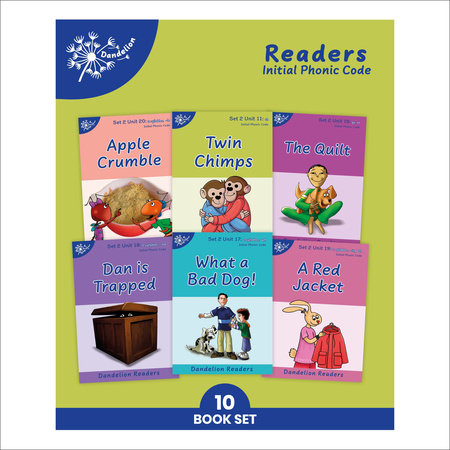 Phonic Books Dandelion Readers Set 2 Units 11-20 Twin Chimps (Two Letter Spellings sh, ch, th, ng, qu, wh, -ed, -ing, -le) by Phonic Books