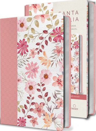 Biblia Reina Valera 1960 letra grande. Piel rosada con flores, tamaño manual / Spanish Bible RVR 1960 Large Print. Imitation Pink Leather With Flowers by Reina Valera Revisada 1960