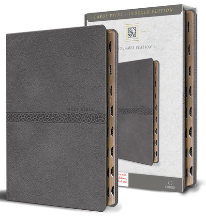 KJV Holy Bible, Large Print Medium format, Gray Faux Leather with Ribbon Marker, Red Letter, thumb Index by ORIGIN