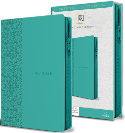 King James Version (KJV) Holy Bible  Large Print, Handy Size, Aquamarine Premium Imitation Leather Cover with Zipper, Red Letter Edition, Ribbon Marker by ORIGIN
