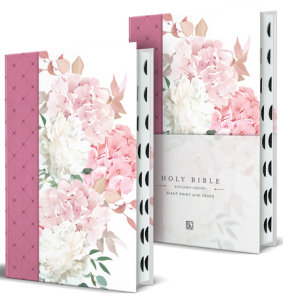 KJV Holy Bible, Giant Print Large Format, Hardcover Pink with Flowers with Ribbon Marker, Red Letter, and Thumb Index