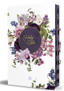 KJV Holy Bible, Large Print, Handy Size Format, Hardcover, Purple Flower, Page Edge Design, Thumb Index, Ribbon Marker, and Red Letter
