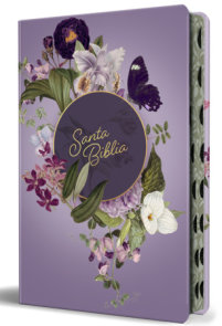 Biblia Reina Valera letra gigante, tapa dura, flores moradas, con cantos pintados e índice / Spanish Bible Reina Valera Giant Print, Hardcover Purple Flowers